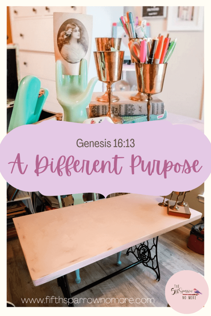 A table leaf repurposed as a desk, finds a new purpose just as we do when we walk with our faithful God and He puts us back together.