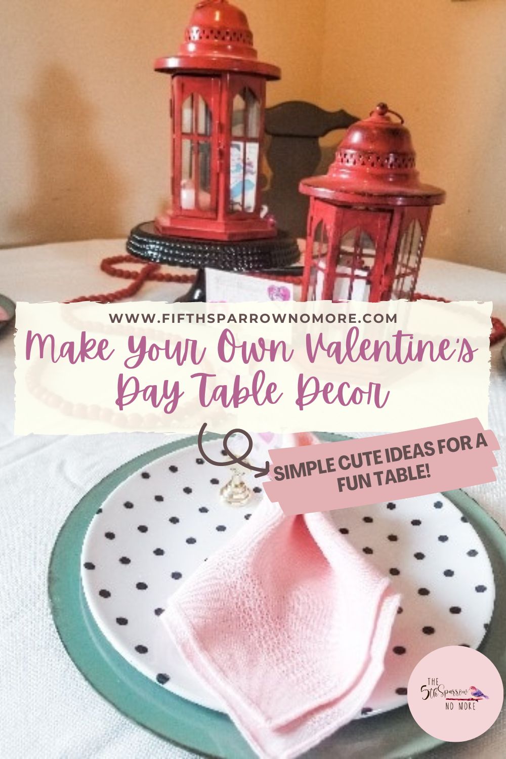 Make easy decorations for a table, plates made with cardboard, dressed up napkin rings and a centerpiece with vintage images and bead garland.