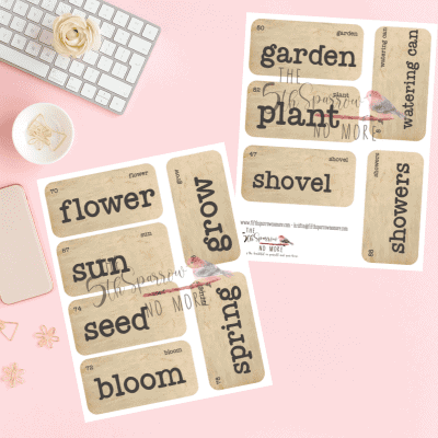 The How Does Your Garden Grow Digital Vintage Flashcards is a printable set of eleven spring and garden themed flashcards for home décor and paper crafts.
