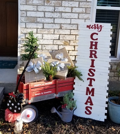 Outdoor Christmas presents using storage containers and tablecloths!