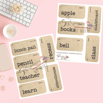 Vintage School Theme Printable Flashcards