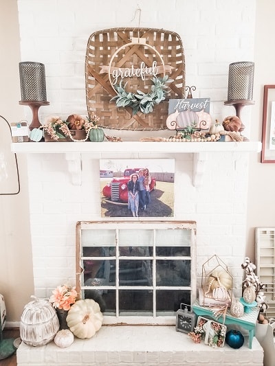 A farmhouse style fall mantel