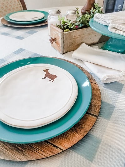 A Wood, White and Plaid Farm Animal Table