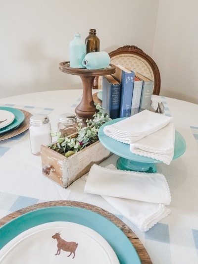 Set A Farmhouse Table with Farm Animals, Wood and White