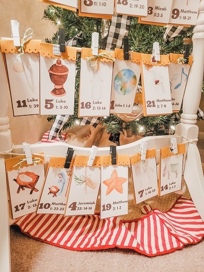 Repurposed mirror stand hanger with Christmas Story Advent Calendar Printable