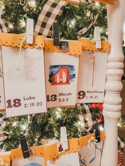 Repurposed mirror stand for hanger with Christmas Story Advent Calendar Printable
