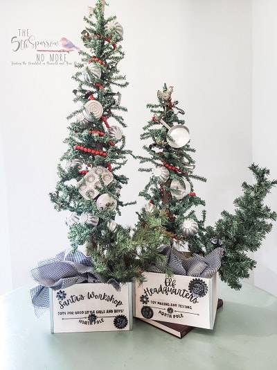 easy Christmas tree boxes with an image transfer method and Dixie Belle