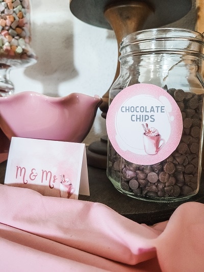 hot cocoa bar for a Valentine's party