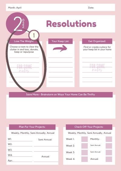 New Year's Resolutions For Your Home free printable