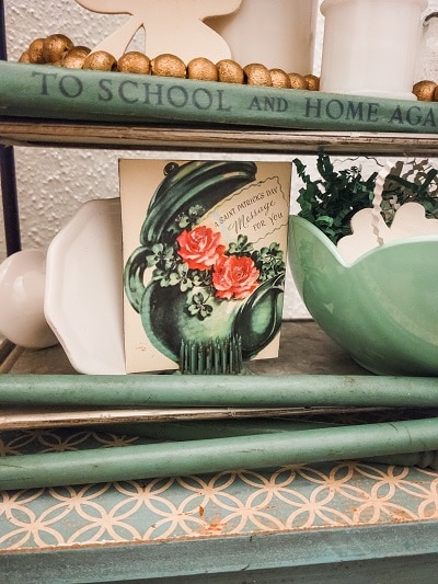 vintage farmhouse St. Patrick's Day mantel