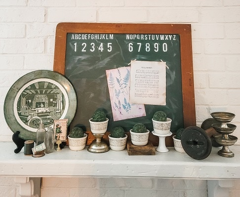 vintage farmhouse St. Patrick's Day mantel