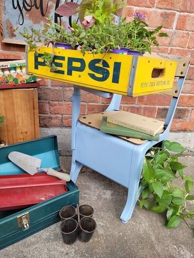 vintage school desk easily repurposed for your plants