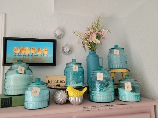 glass canisters for the kitchen mixing in vintage pieces