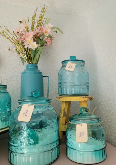 glass canisters for the kitchen mixing in vintage pieces