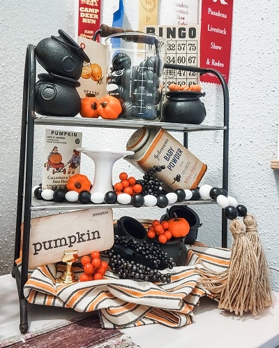black white and orange halloween tiered tray