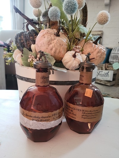 Use Amber Bottles With Mushroom Cloche For Fall Vignettes