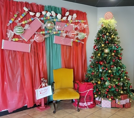 Candyland Theme Backdrop and Christmas Tree