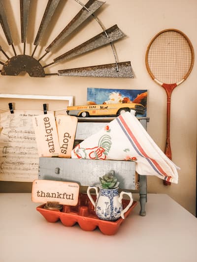 Wooden Doll Dresser In A Farmhouse Vignette