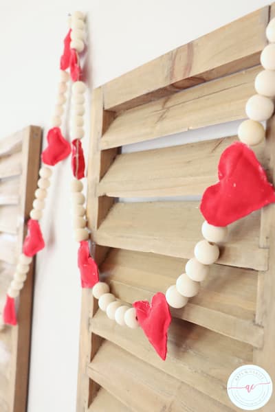 wood bead and cloth heart garland