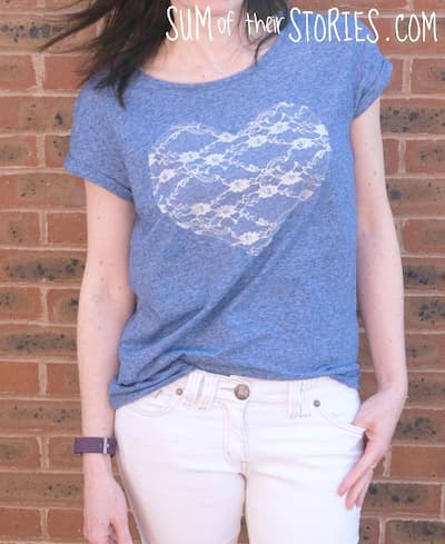 blue tshirt with lace hearts