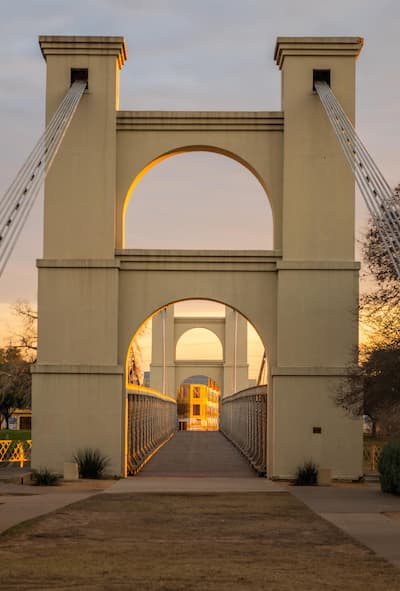 Waco Suspension Bridge at sunset
