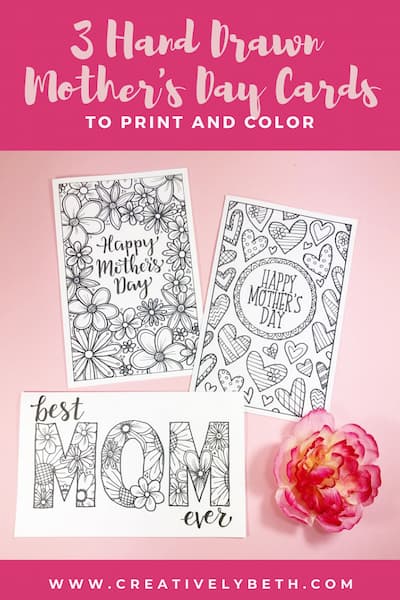 Black and white mother's day cards on pink background