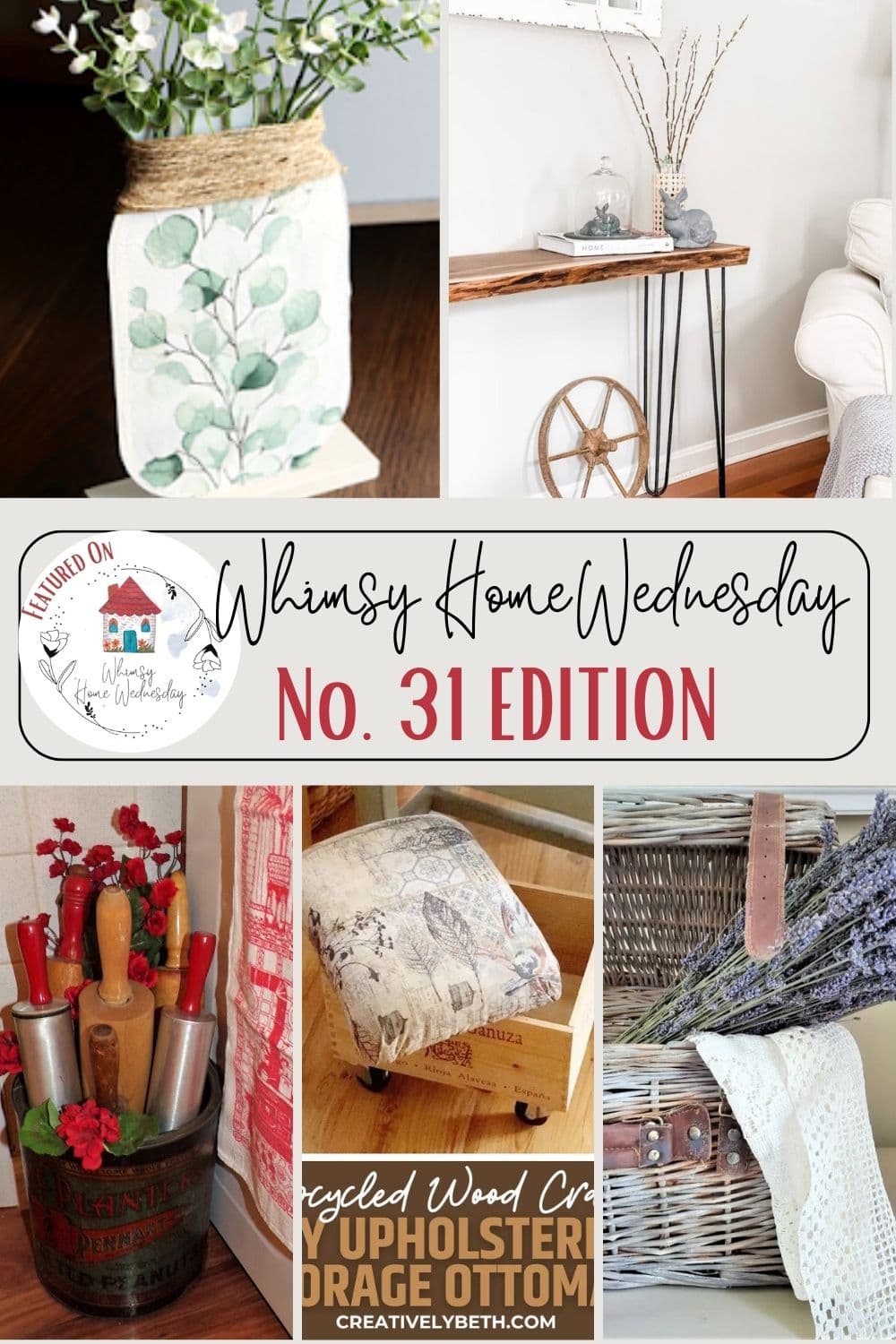 Join us on Whimsy Home Wednesday Blog Link Party No. 31 and see host projects, the features from the previous week and link up your posts!