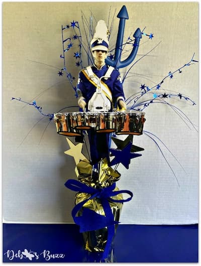 Gold and Blue Centerpiece With Drummer Photo Cut Out