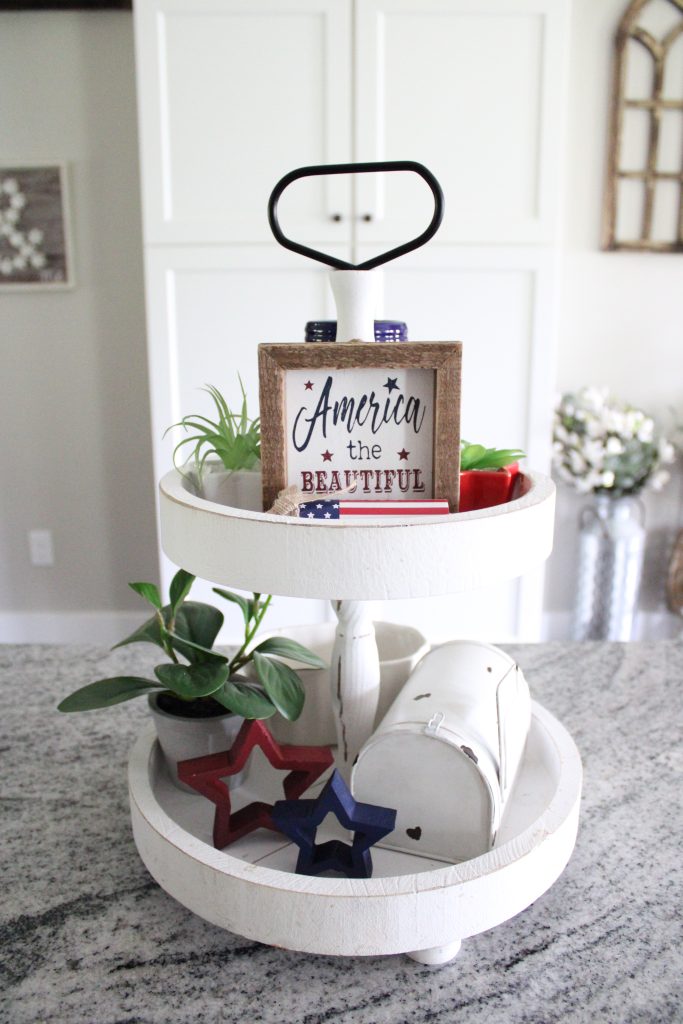 tiered tray with patriotic decor