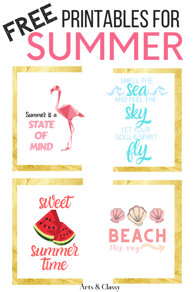 summer printables - flamingo, beach and watermelon