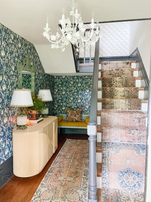 Vintage carpet runner on stair treads