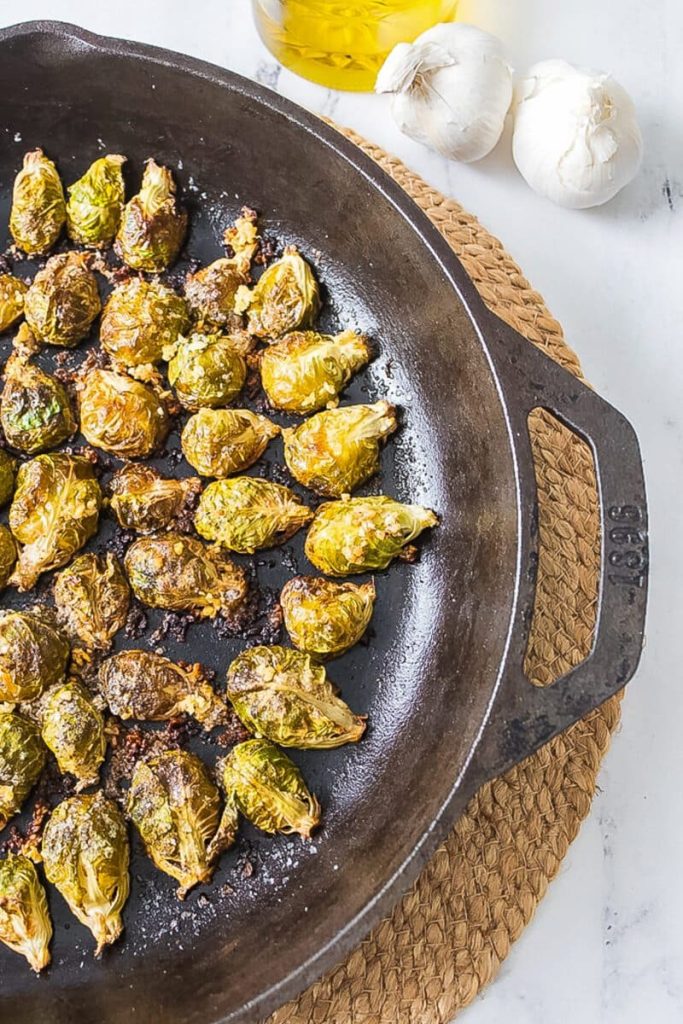 brussel sprouts in pan