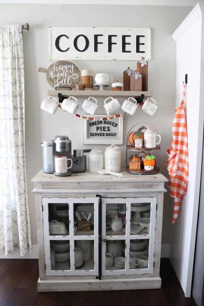 white cabinet with coffee set up