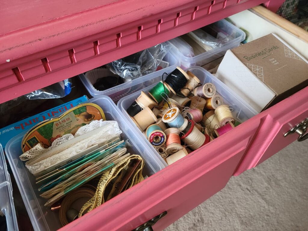 pink dresser drawer open