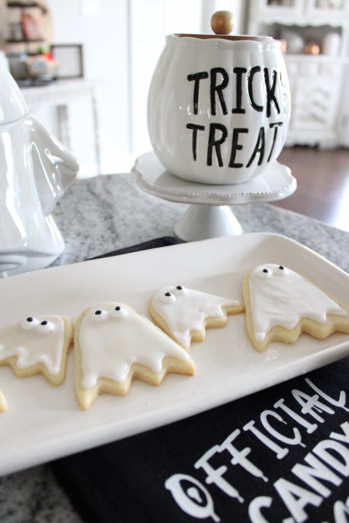 white ghost cookies on white plate
