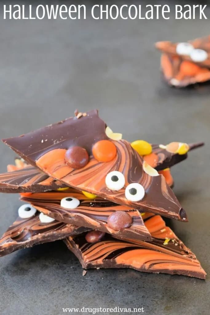 chocolate with orange swirls and candy eyeballs