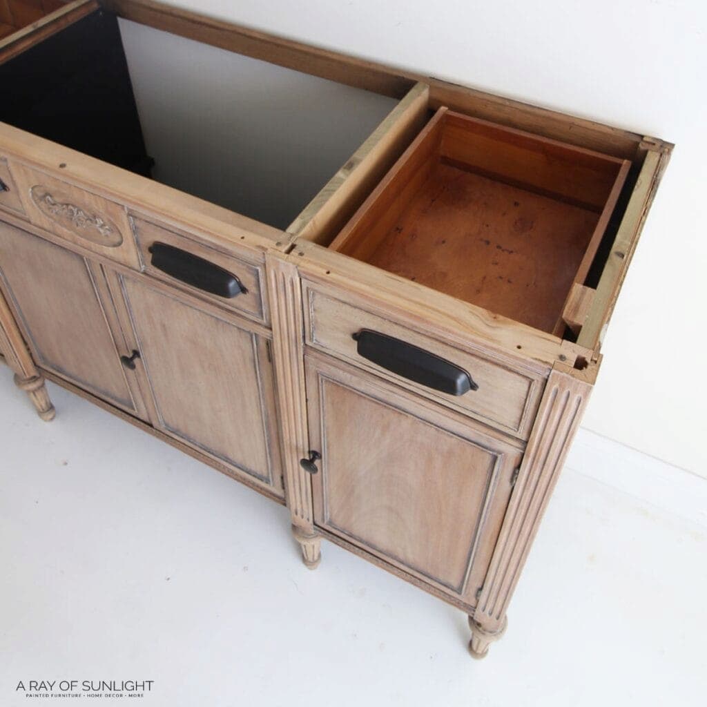 Cabinet with no top and black handles