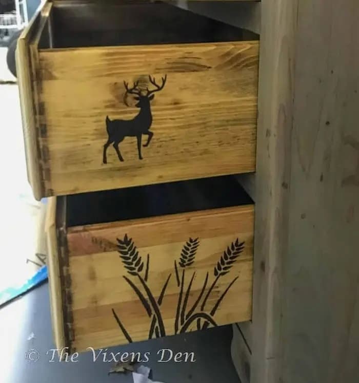 dresser drawers with stenciling