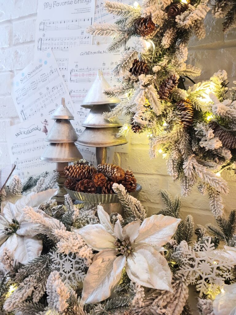 decorated mantel with king of christmas garland