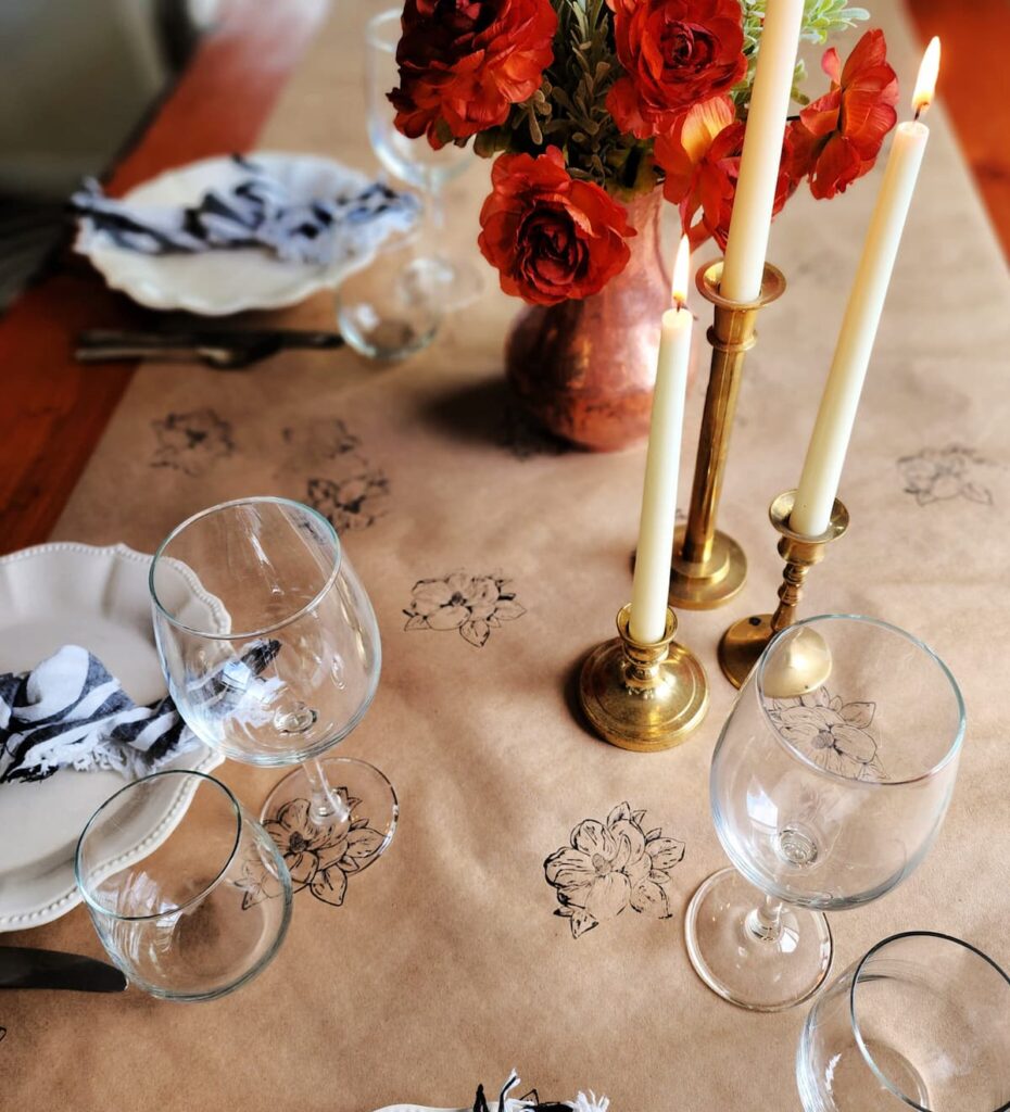 table with brown paper runner