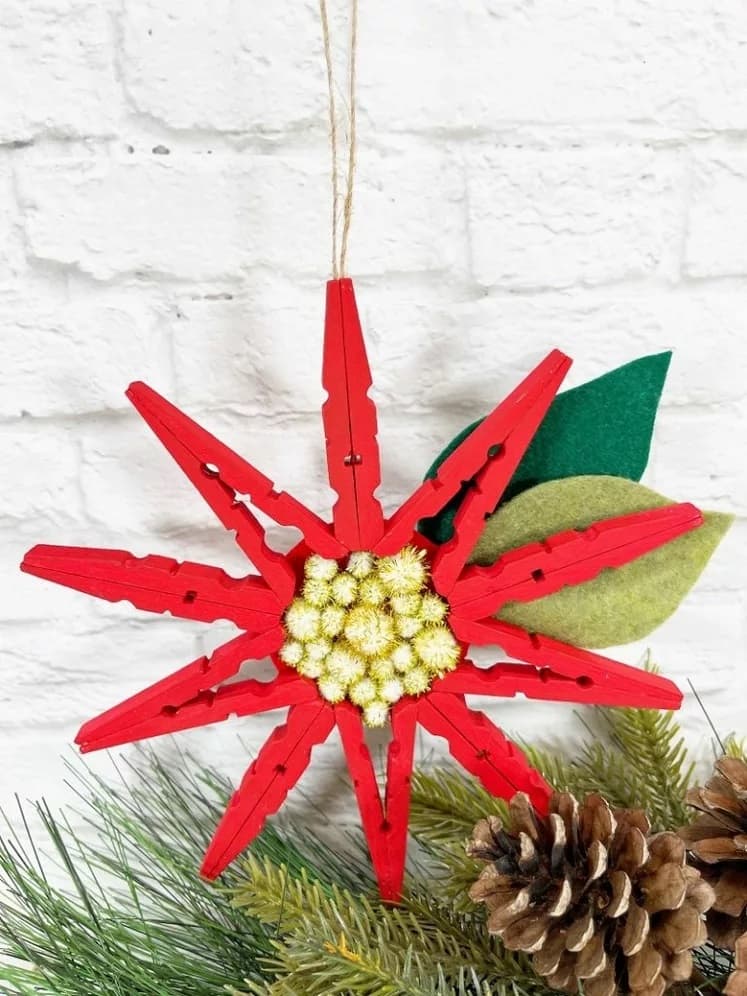 red poinsettia from clothespins