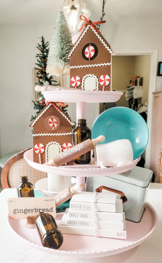 gingerbread decor on tiered tray