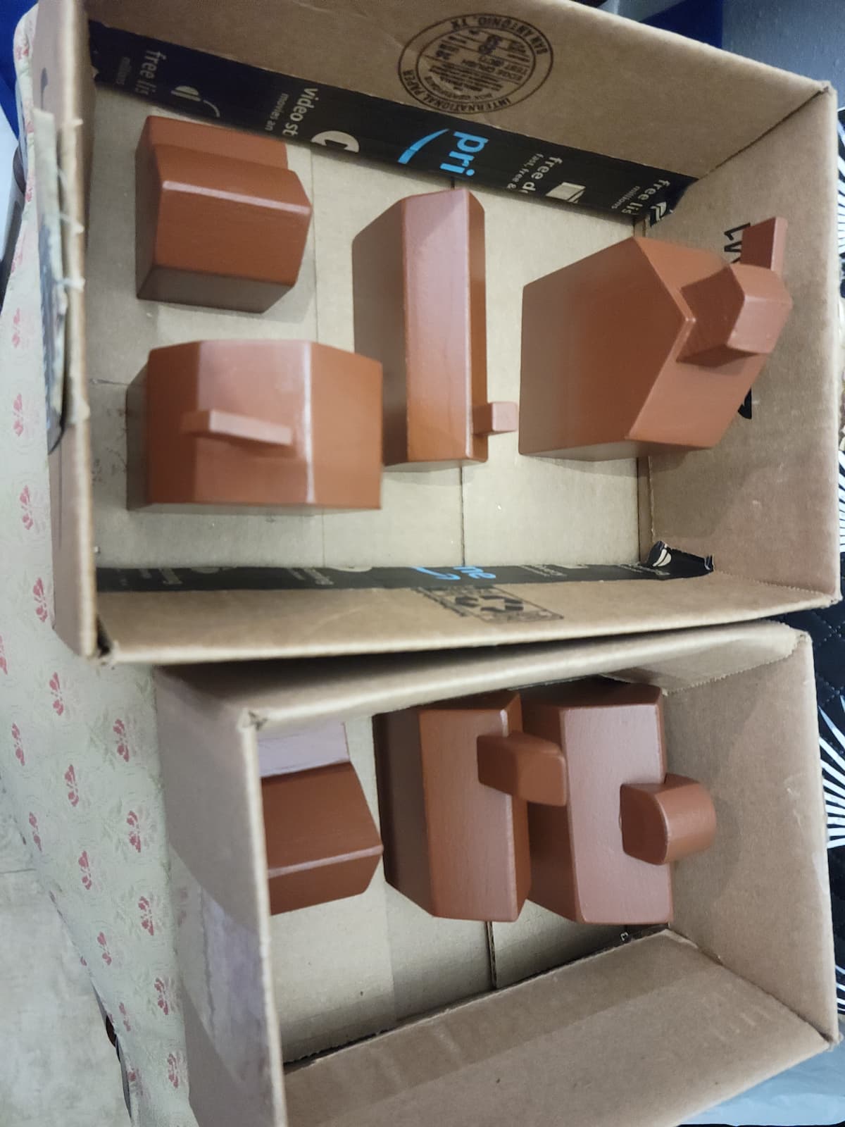 Wood Block Houses with base coat of gingerbread brown