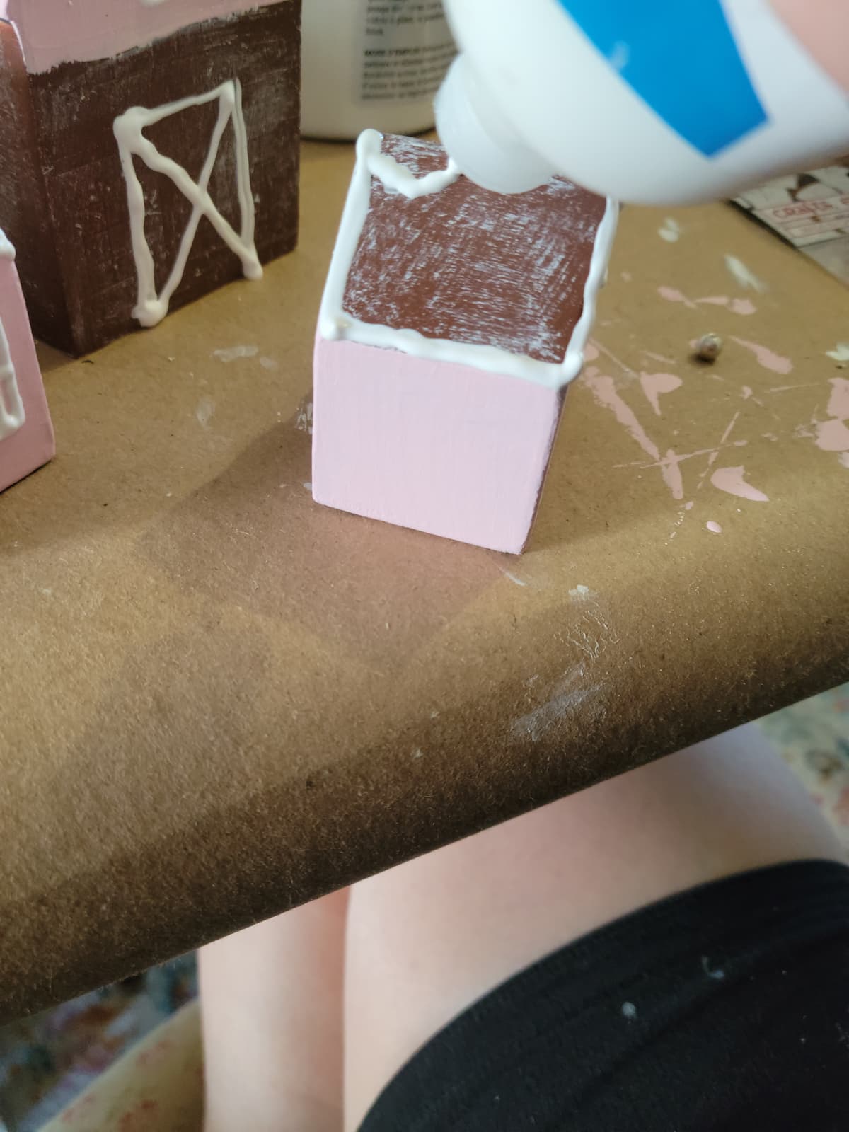 Puffy paint on faux gingerbread houses