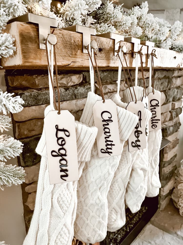 White stockings hung on mantel