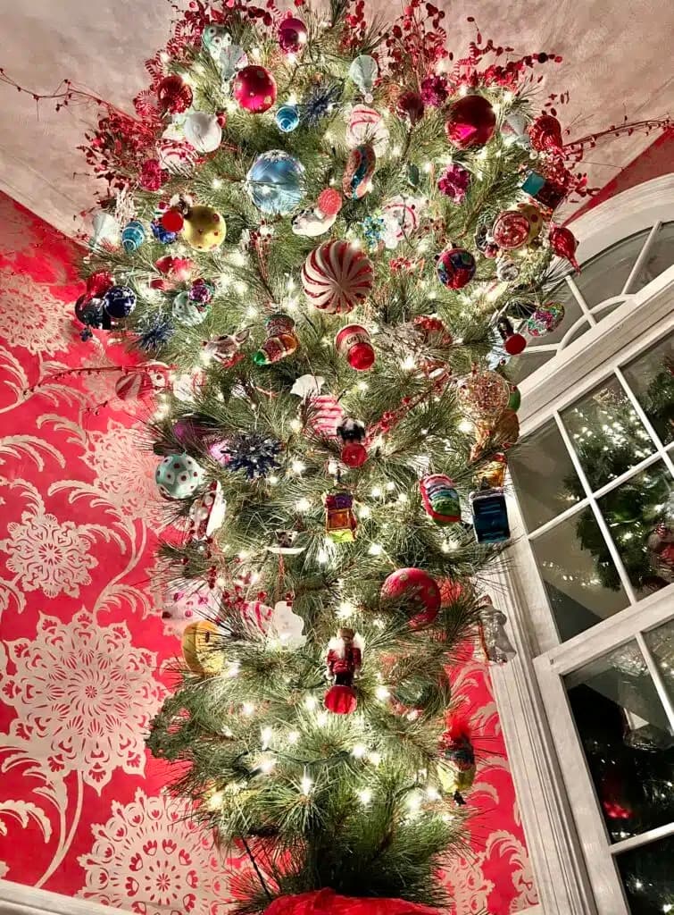 Christmas tree hanging from ceiling