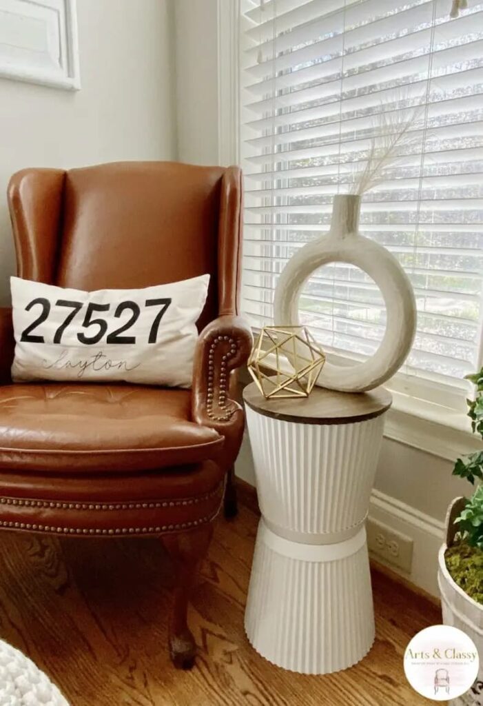 brown chair and white side table
