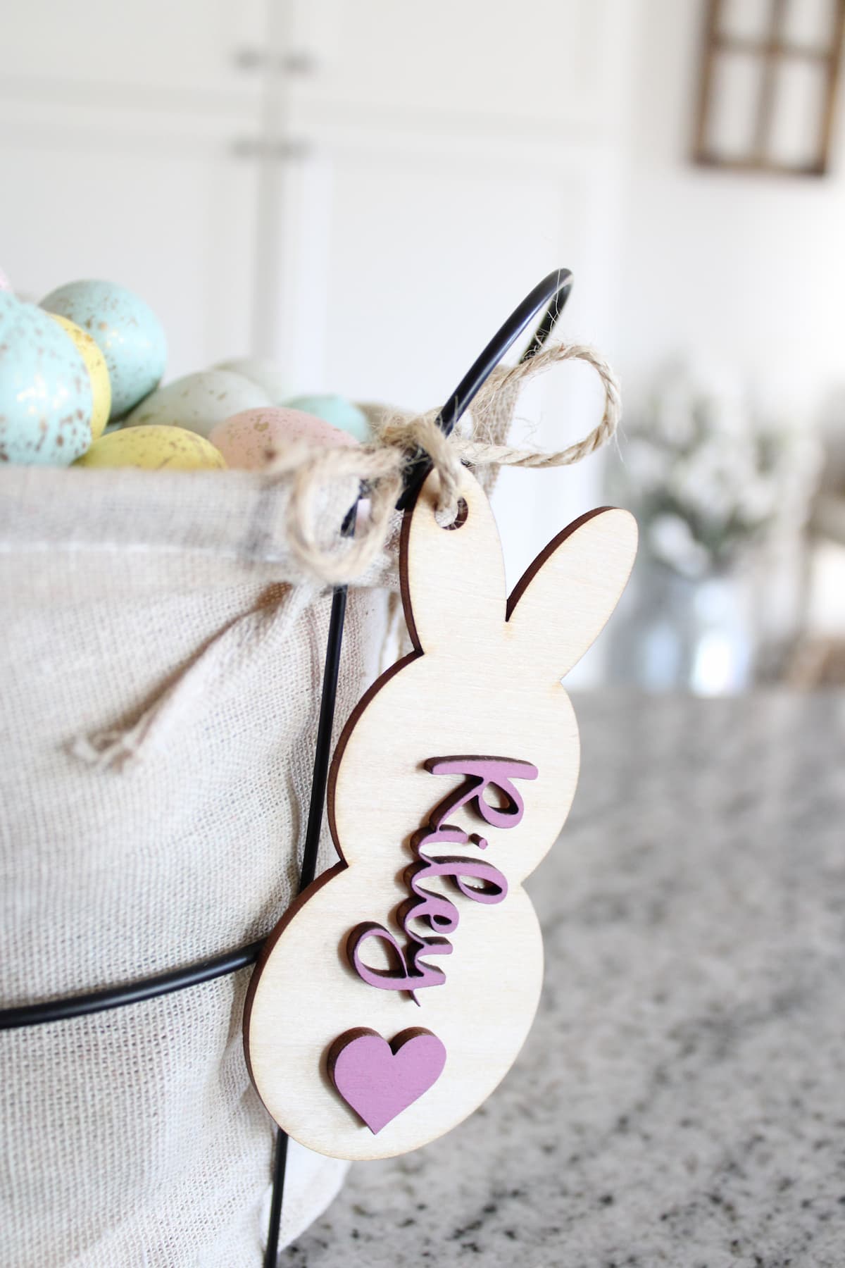 bunny shaped wood tag