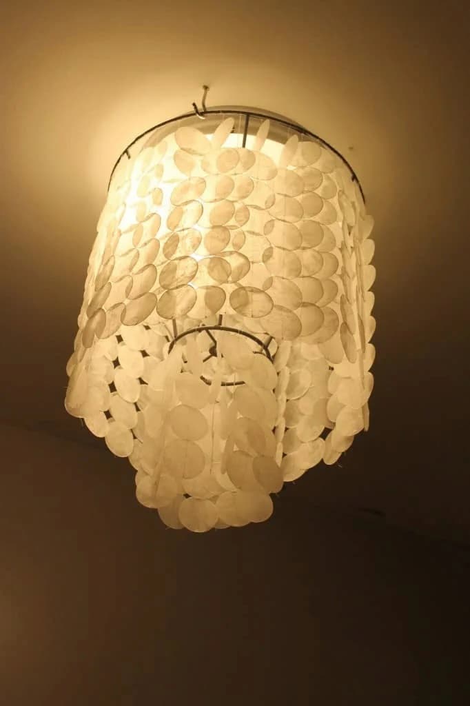 shell chandelier on ceiling