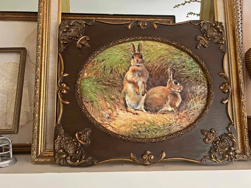 bunny print in brown frame